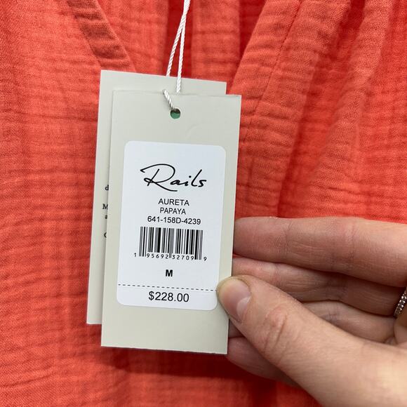 NEW $228 Rails Aureta Mini Dress Medium Cotton Gauzy Long Sleeve Belted Summer - Picture 6 of 7